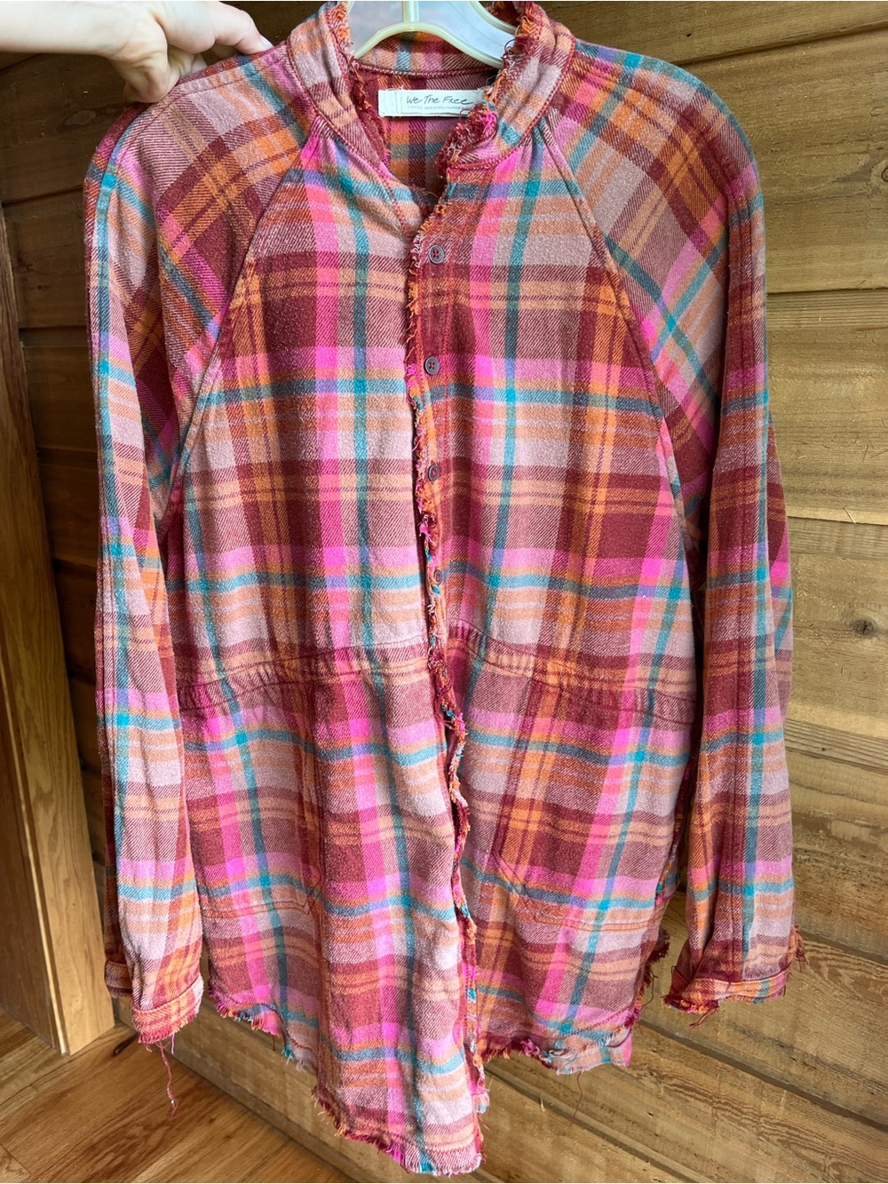FREE PEOPLE - Cabincore Oversized Multicolor Plaid Button-Up Flannel Shirt
